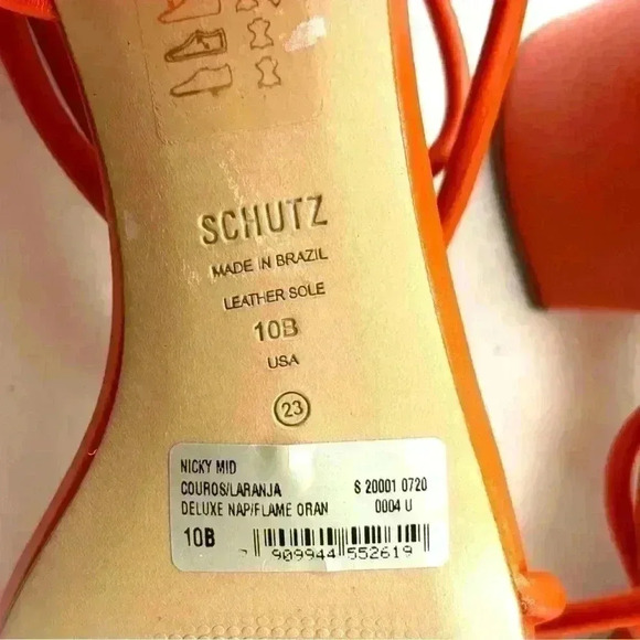 NWOT Schutz Flame Orange Leather Strappy Block Heel Made Brazil Sandal Size 10B - Picture 13 of 15